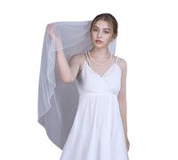Voile de mariée élégant avec bordure perlée à la main et peigne à cheveux transparent longueur du bout des doigts pour cérémonie de mariage, fiançailles avec bordure perlée