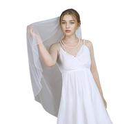 Voile de mariée élégant avec bordure perlée à la main et peigne à cheveux transparent longueur du bout des doigts pour cérémonie de mariage, fiançailles avec bordure perlée