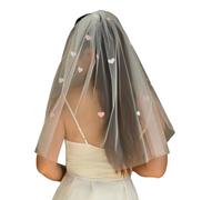 Voile de mariée élégant avec peigne à cheveux en métal court blanc avec cœur d'amour pour enterrement de vie de jeune fille et cérémonie de mariage