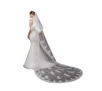 Voile de mariée élégant avec peigne, voile de mariée réglable en dentelle drapée, voile cathédrale, robes de mariée, accessoires de mariée éternels, essentiels de cérémonie luxueux(Ivory_300cm)