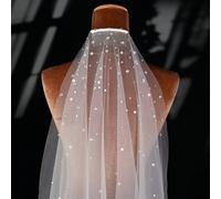 Voile de mariée élégant avec strass, voiles de mariée à 1 voile, tiare, VEU en tulle doux avec peigne, accessoires de mariage pour la mariée 100 cm de long et 160 cm de largeTout ImpriméPolyester