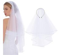 Voile De Mariée | Élégant Court Blanc Chic Et Raffiné | Bandeau Voile Mariée Avec Perles | Pour Cérémonie Mariage, Réception, Fête Fiançailles, Banquet, Soirée EVJF