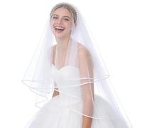 Voile De Mariée,Élégant Court Blanc Chic Et Raffiné - Bandeau Voile Mariée Avec Perles - pour Mariage, Fête de Fiançailles, Enterrement de Vie de Jeune Fille, et le Bal Masqué