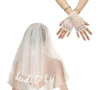 Voile De Mariée En Dentelle Blanc - Paire De Gants Pour Enterrement De Vie De Jeune Fille, Communion Pour Filles