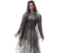 Voile de mariée fantôme pour femme avec têtes de mort Accessoire d'Halloween gris
