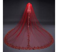 Voile De Mariée Rouge Super Longue Queue Avec Peigne Broderie Bord De Dentelle Voile De Mariage 3D Fleur Applique Cathédrale Princesse Tulle Belle Robe Mariée Accessoires Pour Femmes,Rouge,3M × 3M