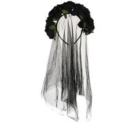 Voile Décoratif Rose Noir pour Halloween et Carnaval, Accessoire Coiffure | Tulle Dacron Léger Bandeau Élastique, Design Floral Élégant, Fêtes