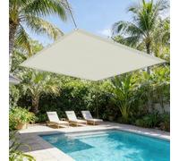 Voile d'ombrage 200 x 380 cm Imperméable, Anti-UV Toile Ombrage Exterieur avec Oeillets et Cordons sans Perçage pour Extérieur Camping et Pelouse, Pergola, Blanc cassé