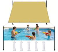 Voile d'ombrage 450 x 490 cm Imperméable, Anti 98% UV, Protection Solaire, Polyester Anti-Déchirure, Imperméable Toile Ombrages, avec Œillets et Cordes pour Jardin Balcon, Couleur Crème