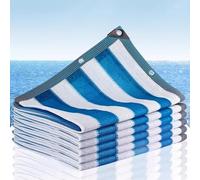 Voile d'ombrage bleu et blanc avec œillets, filet de protection solaire rayé pour une utilisation en extérieur, idéal pour serres, terrasses, poulailler, granges et chenils (7 x 8 m)