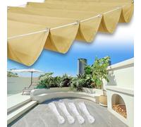 Voile d'ombrage Carrée 0.5 x 2.3 m Imperméable Anti-UV et Indéchirable, Protection Solaire, Coupe-Vent, Voile Rétractable Wave avec Œillets et Corde pour Terrasse Pergola, Couleur Crème