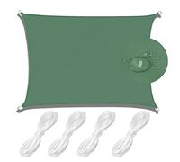 Voile d'ombrage imperméable 3 x 5 m - Protection UV à 98 % résistant aux déchirures pour jardin, terrasse, abri d'auto, piscine - Vert foncé avec corde