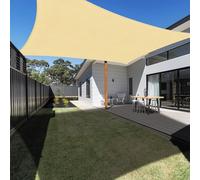 Voile d'ombrage imperméable, 5 x 6 m, UV50+ et résistant aux tempêtes, pour jardin, terrasse, balcon, avec œillets renforcés et sangles de serrage, beige