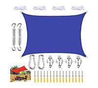 Voile d'ombrage imperméable bleu - Tissu imperméable à 95 % résistant aux tensions pour extérieur, terrasse, jardin, piscine, terrasse - Rectangle de 4 x 4 m