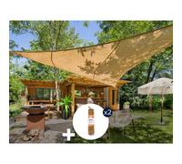 Voile d'ombrage naturelle jute triangulaire 3 m + 2 cordes fibre de coco 12 m -