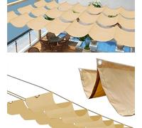 Voile d'ombrage ondulé rétractable imperméable - Protection UV 95 % pour extérieur et terrasse, 6 x 7 m, couleur café, œillets avec corde pour une installation facile