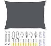 Voile d'ombrage rectangulaire pour extérieur, 3,6 x 3,6 m, pour piscine, jardin, terrasse - Gris foncé avec kit de fixation et haubanage - Protection UV et imperméable