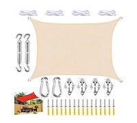 Voile d'ombrage rectangulaire respirant - Auvent de protection pour patio, jardin, terrasse, arrière-cour et piscine - 4 x 4 m - Pare-soleil beige pour un confort extérieur amélioré