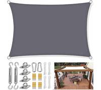 Voile d'ombrage rectangulaire robuste 2 x 2 m à 8 m pour abri auto, terrasse, piscine - Protection UV - Voile d'ombrage gris - Kit de voile d'ombrage durable pour une utilisation en extérieur