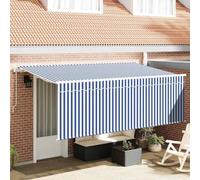 Voile d'ombrage rétractable - 350 x 200 cm - Bleu avec rayures - 100 % polyester - Avec cadre et télécommande pour un réglage flexible de l'ombre sur la terrasse ou le jardin