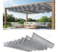 Voile d'ombrage Rétractable 400 x 600 cm Réglable, Protection Solaire, Imperméable Pergola Résistante Aux UV Toit Télescopique Voile d'ombrage pour Jardins Balcons, Gris Clair