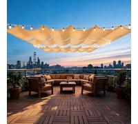 Voile d'ombrage Retractable à Vagues 280 x 600 cm Protection UV, Anti-Déchirure, Coupe-Vent, Imperméable Filet Dombrage avec Cordes pour Jardin, Terrasse, Couleur Crème