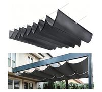 Voile D'ombrage Rétractable Coulissante, Retractable à Vagues avec œillets et Corde, Toile pergola rectangulaire imperméable Antiet indéchirable pour terrasse,Dark Gray,1.45m×6m