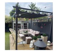 Voile d'ombrage rétractable imperméable - Kit de housse de rechange pour pergola d'extérieur et barbecue - Auvent rectangulaire (1,3 x 4 m)