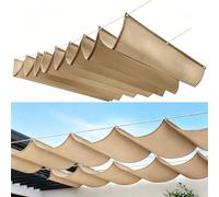 Voile d'ombrage Rétractable Ondulée 370 x 370 cm Réglable, Protection Solaire, Imperméable Pergola Résistante Aux UV Voiles d'ombrage Rétractables pour Jardins Balcons, Kaki