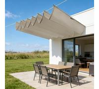 Voile d'ombrage rétractable,Rectangulaire étanche Protection Solaire Voile D'ombrage Rétractable Coulissante,Corde Libre,pour Jardin Terrasse Extérieur-Khaki||50x250cm