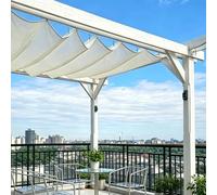Voile d'Ombrage Rétractable,Rétractable Kit de Couverture d'Ombre,Toit Pergola Vague,Tissu HDPE Anti-UV 80%,Auvent à Vagues en Forme de U,Toile d'Ombrage Extérieur,Blanc (0.9x7m)