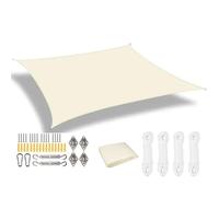 Voile d'ombrage Rétractable Sun Shade Sail Rectangle Canopy Waterproof Cover for Garden Outdoor Patio Deck Pergola Porch Tents(Cream with 24pc Kit,Rectangle 400x300CM)