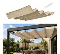 Voile-D'Ombrage Rétractable Vague 1.6 x 4.75 m Protection UV 98% PES Résistant à l'eau Durable Résistant et Respirant Filet Protection Solaire pour Patio Jardin Terrasse, Kaki