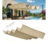 Voile-D'Ombrage Rétractable Vague 3.5 x 9 m Rectangulaire Imperméable Anti-UV et Indéchirable Contre Le Vent Toile Ombrage Imperméable pour Patio Jardin Terrasse, Kaki