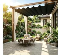 Voile D'Ombrage RéTractable Vague ImperméAble 95% UV 300g/M² œIllets Anti-Rouille - BâChe RéGlable Pare-Soleil pour Terrasse Jardin Pergola Balcon Toile D'Ombrage(Black,3x6m)