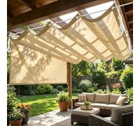 Voile D'Ombrage RéTractable Vague ImperméAble 95% UV 300g/M² œIllets Anti-Rouille - BâChe RéGlable Pare-Soleil pour Terrasse Jardin Pergola Balcon Toile D'Ombrage(Beige,1.5x5m)