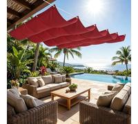 Voile D'Ombrage RéTractable Vague ImperméAble 95% UV 300g/M² œIllets Anti-Rouille - BâChe RéGlable Pare-Soleil pour Terrasse Jardin Pergola Balcon Toile D'Ombrage(Red,2x5m)