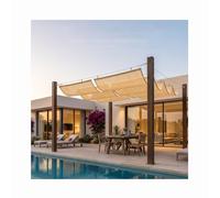 Voile d'ombrage télescopique en Forme de U, Remplacement de la Couverture de Toit en PEHD Respirant, Pare-Soleil à réglage Manuel, for terrasse de Jardin(W2.8*L15m/W9.19*L49.21ft)