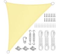Voile D'ombrage Triangulaire 3x3x3m avec Kit Fixation,Toile Ombrage Triangulaire Imperméable,Protection Solaire Et Anti UV,Toile D'ombrage sans Perçage Convient aux Terrasse,Jardins et Serres（Beige）