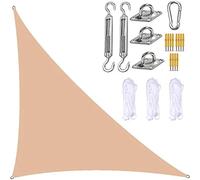 Voile d'ombrage triangulaire avec kit de fixation - Imperméable et anti-UV - Pour jardin - 3 cordes incluses - Auvent à angle droit - Crème - 4 x 5,7 m