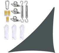 Voile d'ombrage triangulaire imperméable anti-UV avec kit de fixation pour jardin, terrasse, 5 x 7 m, gris foncé, avec 3 cordes à angle droit