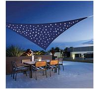Voile d'ombrage triangulaire imperméable avec lumières LED - Bloque 95 % des UV - Pour terrasse et balcon - 4 x 4 m - Bleu - Tissu Oxford - Solution d'ombrage imperméable pour jardin