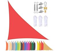 Voile d'ombrage triangulaire imperméable avec protection UV pour jardin et terrasse, bloque 90 % des rayons UV, 7,6 x 7,6 x 10,1 cm, rouge, installation facile avec œillets