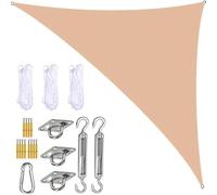 Voile d'ombrage triangulaire imperméable en polyester PE avec kit d'installation avec cordes, idéal pour balcon, jardin et terrasse, beige, 5 x 5 x 5 m