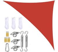 Voile d'ombrage triangulaire imperméable en polyester PES avec kit de montage avec cordes - Idéal pour balcon, jardin et terrasse - Rouge, 3 x 3 x