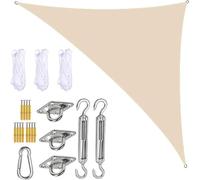 Voile d'ombrage triangulaire imperméable en polyester polyéthylène avec kit de fixation et cordes, protection UV, pour balcon, jardin et terrasse, couleur crème, 5 x 5 x 7 m