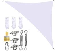 Voile d'ombrage triangulaire pour jardin, imperméable, anti-UV, avec kit de fixation et 3 cordes - 4 x 4 x 5,7 m - Blanc