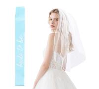 Voile Écharpe pour Future Mariée, Kit Écharpe et Voile Mariée Bleu Blanc Bandeau Mariage Décorations Fête de Bachelorette pour Douche Nuptiale Cadeau Fête de Bachelorette