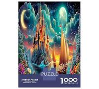 Voile éclairée par la Lune 1000 Pièces Château et Navire Ciel éclairé de Lune Puzzle Défi Jouet Jeu Coloré Décorationd’intérieur Enfants 14+ Ans Enfants Cadeaux 38x26cm/1000pcs
