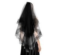 Voile en dentelle noire Une Coiffe Gothique Courte avec peigne,